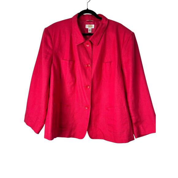 Talbots Irish Linen Blazer Womens Size 24W Hot Pink Lagenlook Career Work Office - Picture 1 of 11